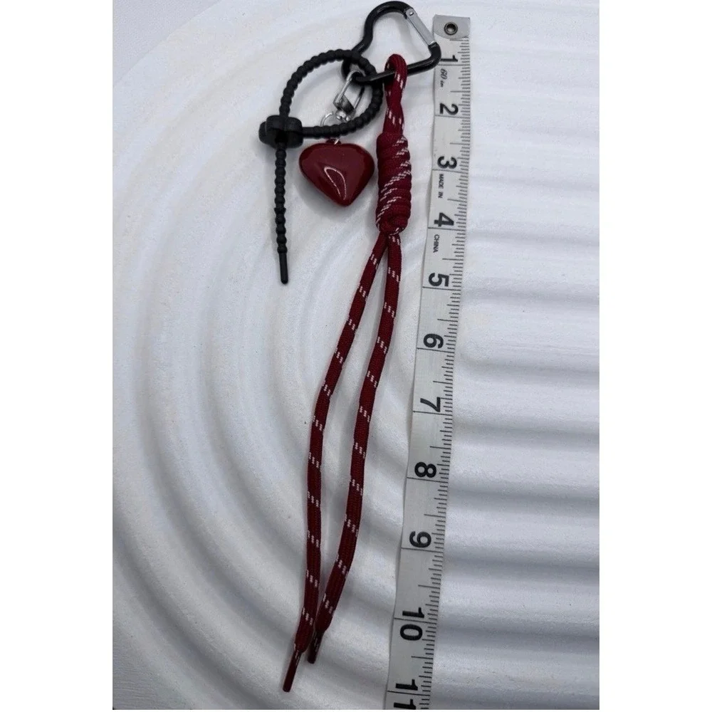 Heart Charm Rope‎ Keychain Carabiner Clip Red Black Lanyard NWT
